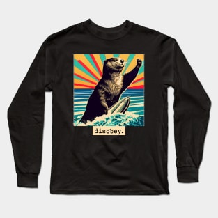 disobey. surfing otter 841 [white background] Long Sleeve T-Shirt